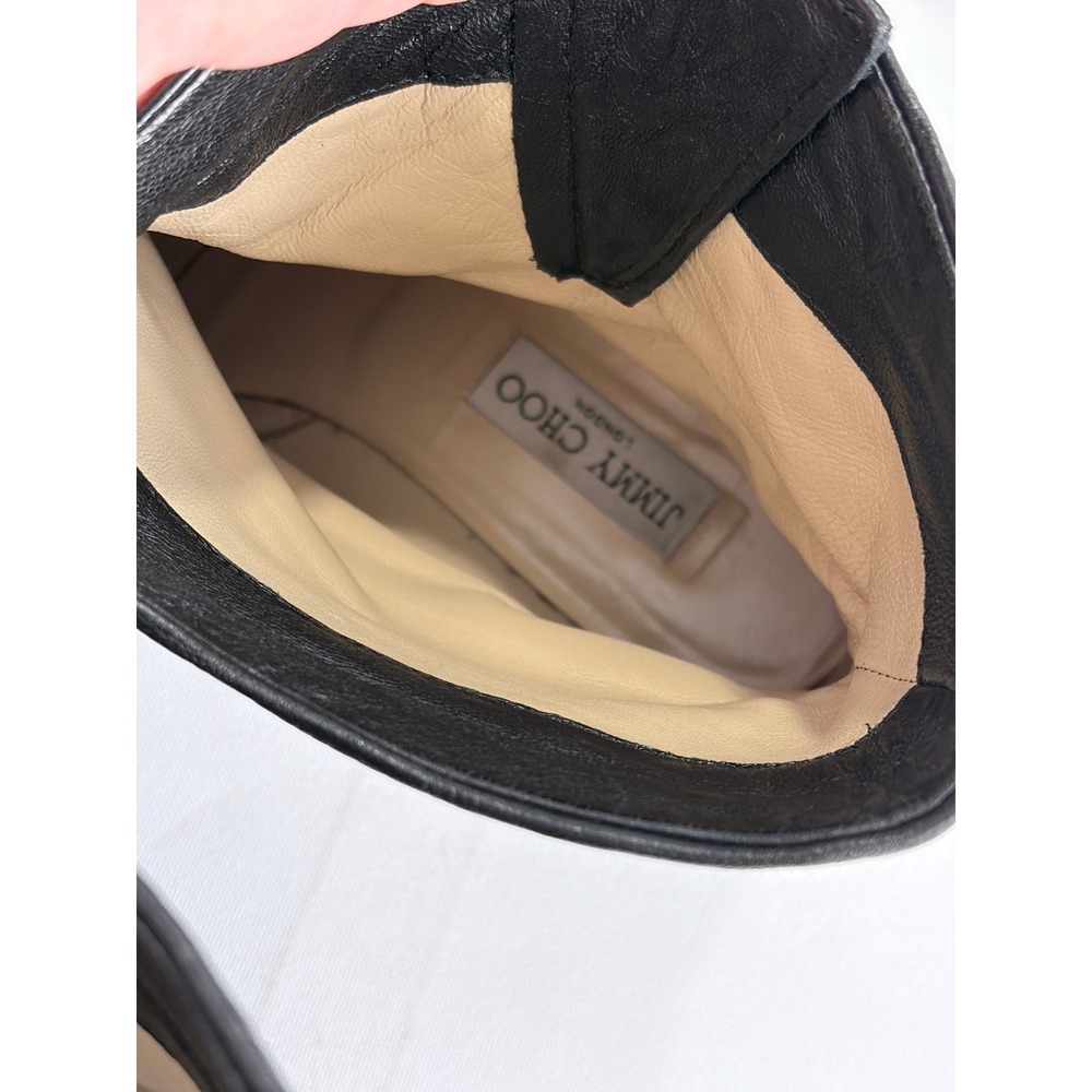 Jimmy Choo Black Leather Biker Boots Buckle Moto Italy EU 40.5 US 9.5 - Picture 7 of 16